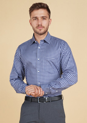VAN HEUSEN Men Checkered Formal Blue Shirt