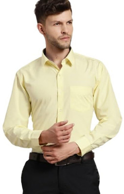 FAVNIC Men Solid Casual Yellow Shirt