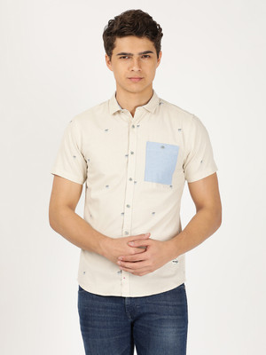 Wrangler Men Printed Casual Beige, Grey Shirt