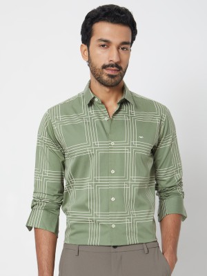 MUFTI Men Checkered Casual Light Green, White Shirt