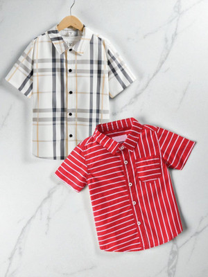 RAVYA TRENDZ Boys Printed, Striped Casual Multicolor Shirt(Pack of 2)
