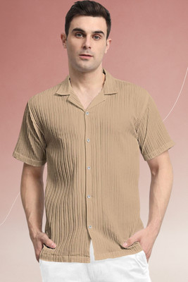 A Metron Men Self Design Casual Beige Shirt