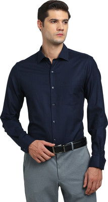 TURTLE Men Self Design Formal Dark Blue Shirt