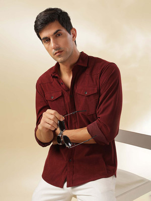 HERE&NOW Men Self Design Casual Maroon Shirt