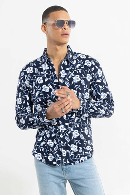 Snitch Men Printed Casual Blue Shirt