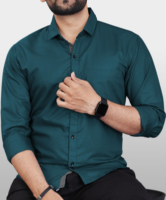 Selinta Men Solid Casual Dark Blue Shirt