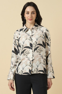 Allen Solly Women Printed Formal Beige, Black Shirt