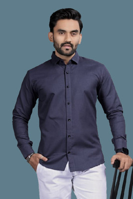 NAJMAFASHION Men Solid Formal Dark Blue Shirt