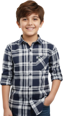 BACARDO Boys Self Design Casual White, Blue Shirt