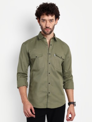 LeWogle Men Solid Casual Green Shirt