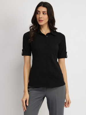 Fable Street Women Solid Formal Black Shirt