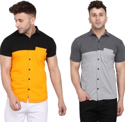 BEYOU FASHION Men Solid Casual Grey, Black, Yellow Shirt(Pack of 2)