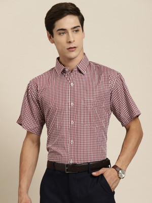 Hancock Men Checkered Formal Maroon Shirt
