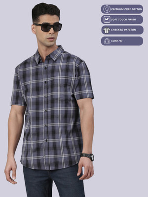 METRONAUT Men Checkered Casual Dark Blue, Black Shirt