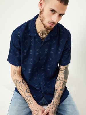 MAX Men Printed Casual Dark Blue, Grey Shirt