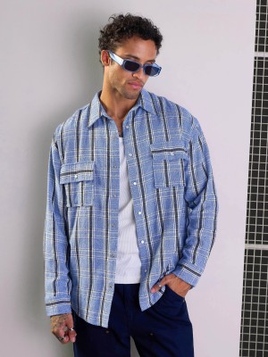 MASCLN SASSAFRAS Men Striped Casual Blue Shirt