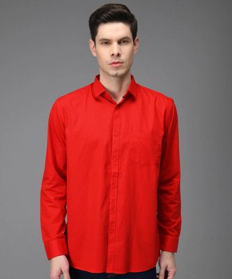MEGHZ Men Solid Casual Red Shirt