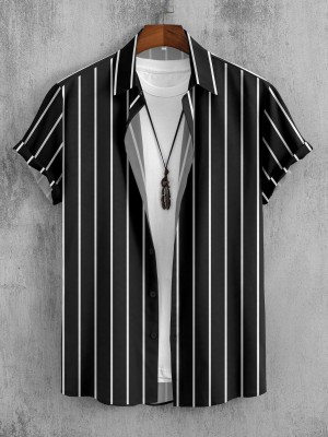 ZONANZA Men Striped Casual Black, White Shirt