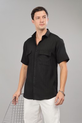 7th Legion Men Self Design Lounge Wear Black Shirt