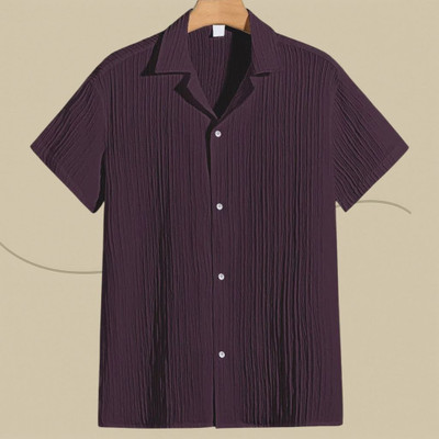 A DEEMOON TREND Men Striped Casual Purple Shirt