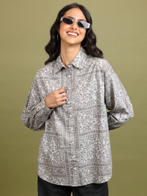 Tokyo Talkies Women Printed Casual Grey Shirt