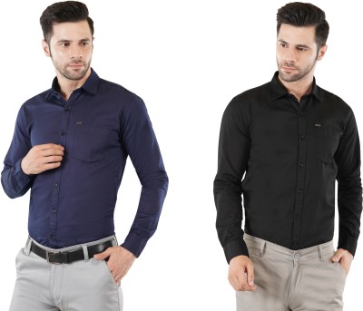 SEVEN HUNTERS Men Solid Casual Black, Dark Blue Shirt(Pack of 2)