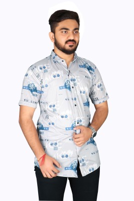 Heeva Men Printed Casual Blue, Grey Shirt