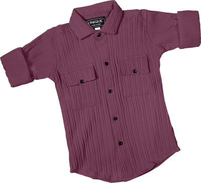 Perun Boys Self Design Casual Maroon Shirt