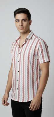 THE KINGSMAN Men Striped Casual Pink Shirt