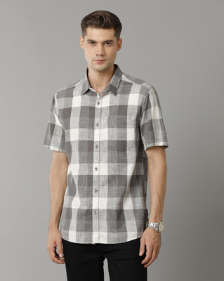 VOI JEANS Men Checkered Casual Grey Shirt