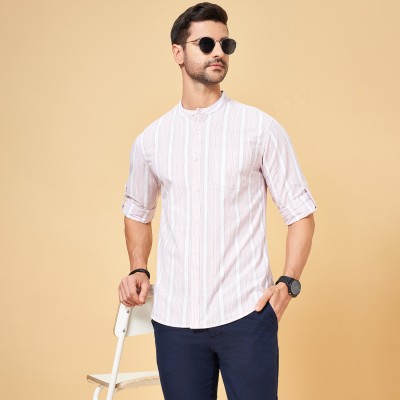 Byford by Pantaloons Men Dyed/Ombre Casual Grey, Pink, White Shirt