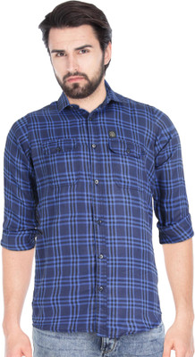 Indi Hemp Men Checkered Casual Blue Shirt