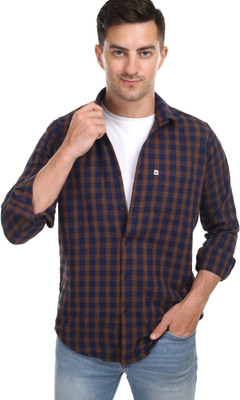 Trending Ayansh Men Solid Casual Dark Blue, Brown Shirt