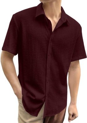 laxmi creation Men Self Design Casual Maroon Shirt