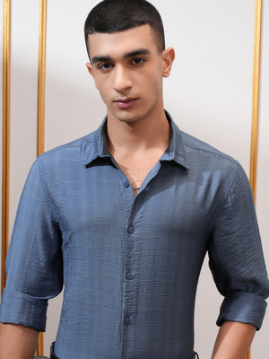 HIGHLANDER Men Self Design Casual Blue Shirt