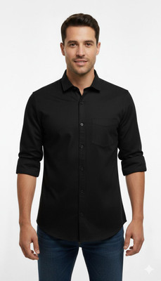 Kunashk creations Men Solid Casual Black Shirt