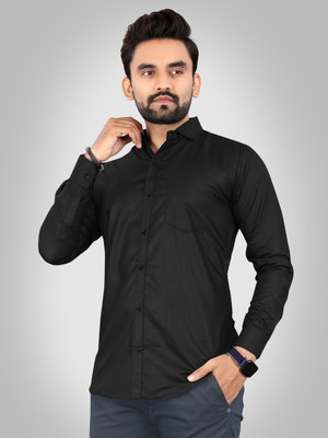 SHEERLOOK Men Solid Casual Black Shirt