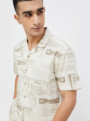 Fame Forever by Lifestyle Men Printed Casual Beige Shirt