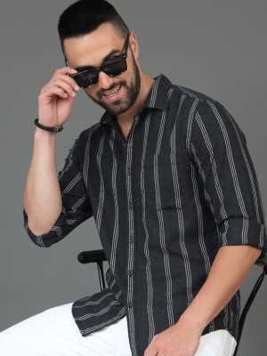 HERE&NOW Men Striped Casual Black Shirt