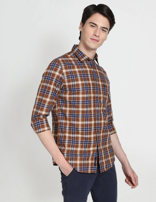 U.S. POLO ASSN. Men Checkered Casual Brown Shirt