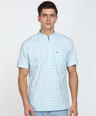 PETER ENGLAND Men Checkered Straight Kurta(Blue)