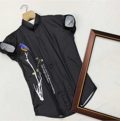 SHFASHION Men Printed Casual Black Shirt