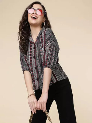 PERONICA FASHION Women Printed Casual Gold Shirt