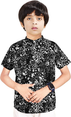 crane Boys Printed Casual White, Black Shirt
