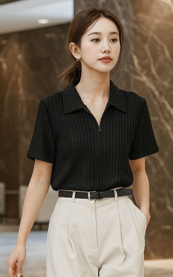 StreetWardrobe Women Striped Casual Black Shirt