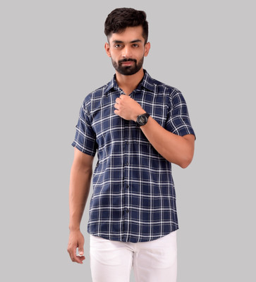 BASE 41 Men Checkered Casual Blue Shirt