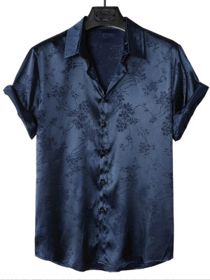 Priva Enterprise Men Self Design Party Blue Shirt