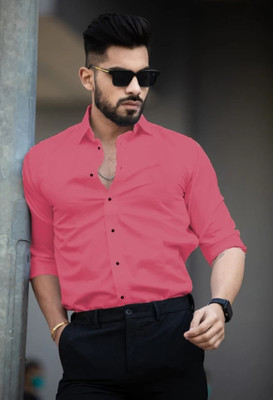 JACKBELLA Men Self Design Casual Pink Shirt