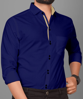 Tyzlo Men Solid Casual Blue Shirt