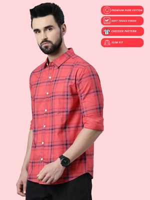 METRONAUT Men Checkered Casual Red Shirt